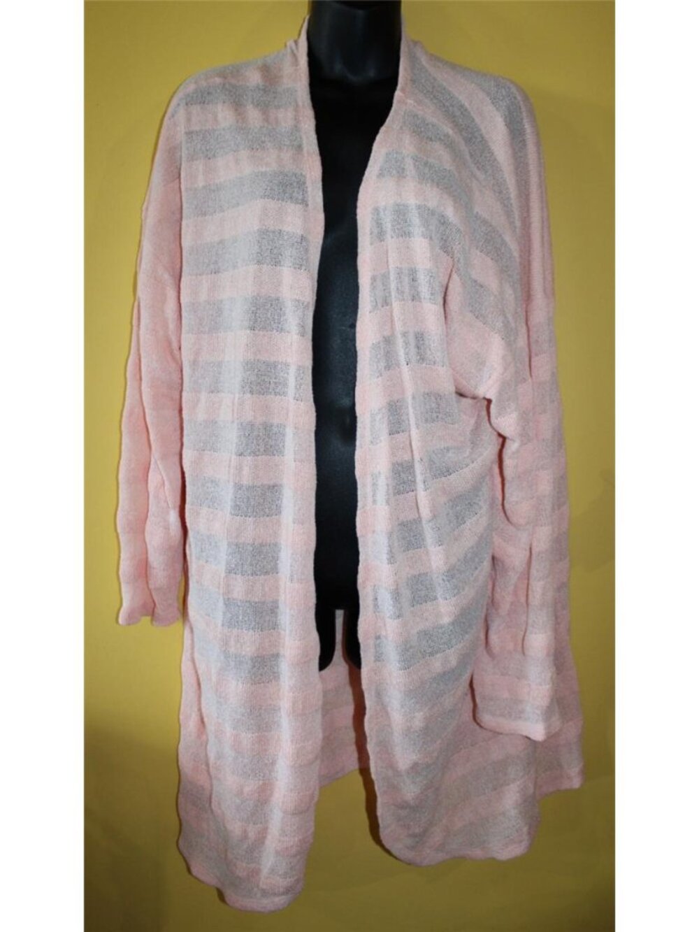 By Design 3x Striped Open Front Lightweight Sweater Cardigan Peachy Pink